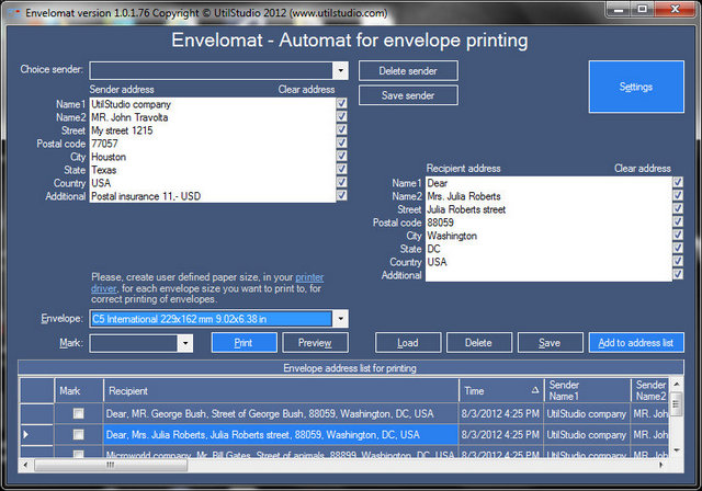 Envelopes, labels, letters printing software