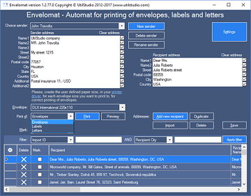 Envelopes, labels and letters printing software - Envelomat